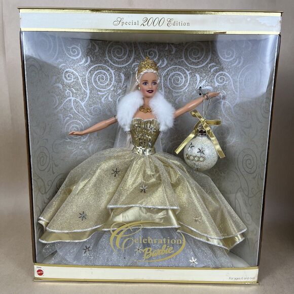 Celebration Barbie Special 2000 Edition In Gold Dress w/Ornament 28269 READ